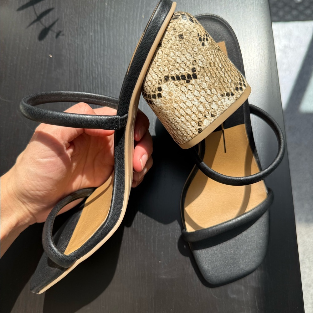 Dolce Vita Black Heeled Sandals with Croco Print